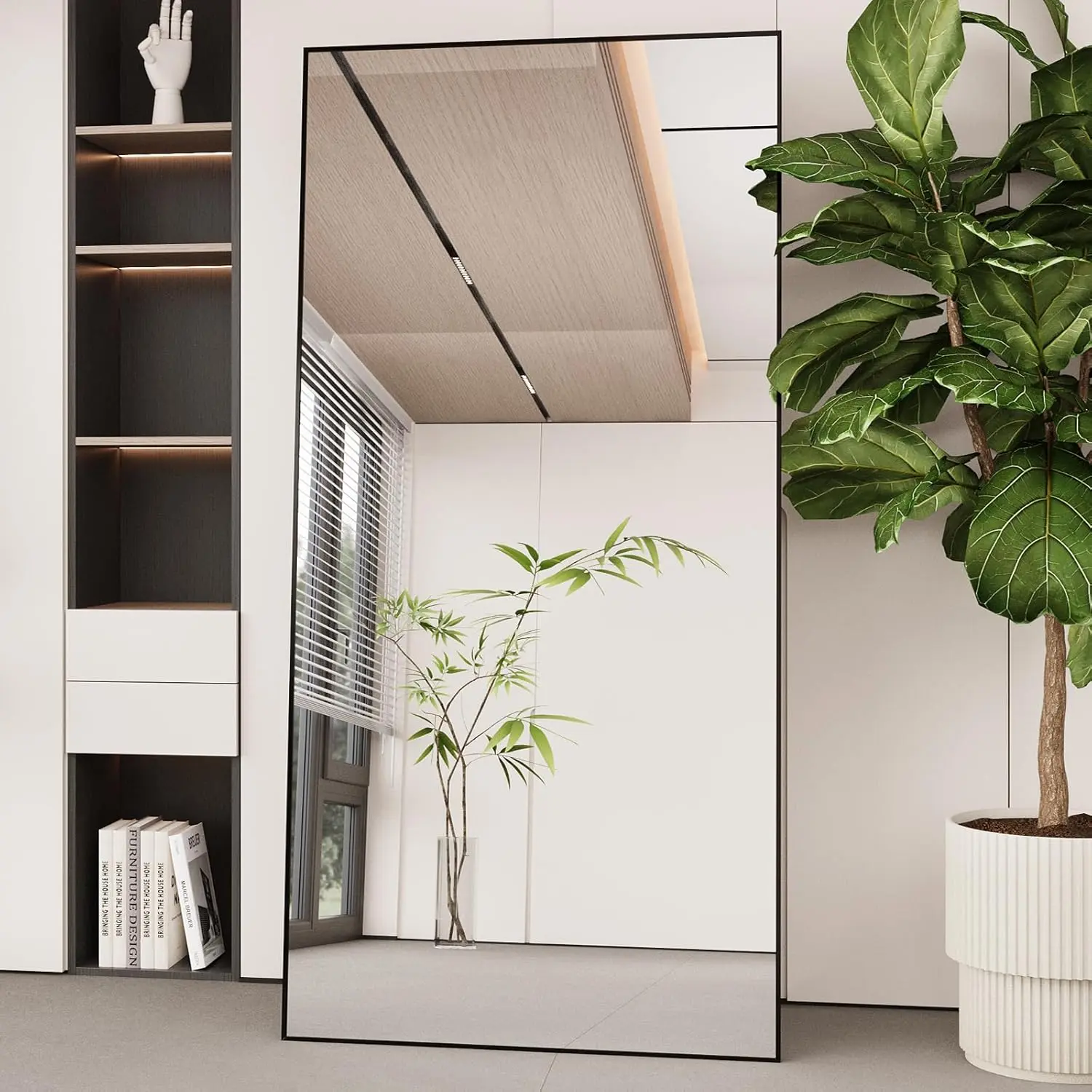 Full Length Mirror 71"x32", Standing  or Leaning Against Floor Tempered Mirrors, Wall-Mounted Full  Dressing Mirror with  Alloy Frame for Living Room, Bedroom, Black
