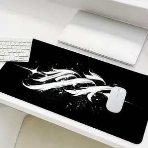 Minimalist Black and White Abstract Feather Pattern Mouse Pad, Rectangle Gaming Mouse Pad, Office Desk Keyboard Mouse Mat for Home Office Game Room