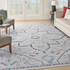Nourison Farmhouse Medallion Machine Washable Vintage Boho Flat Weave Non-Slip Bohemian Floral Indoor Area Rug, Bohemian Area Rug
