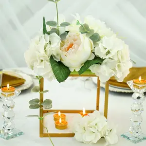 2-Pack Metal Flower Stands 8" Gold Square Frame Geometric Wedding Centerpieces - Compact Design