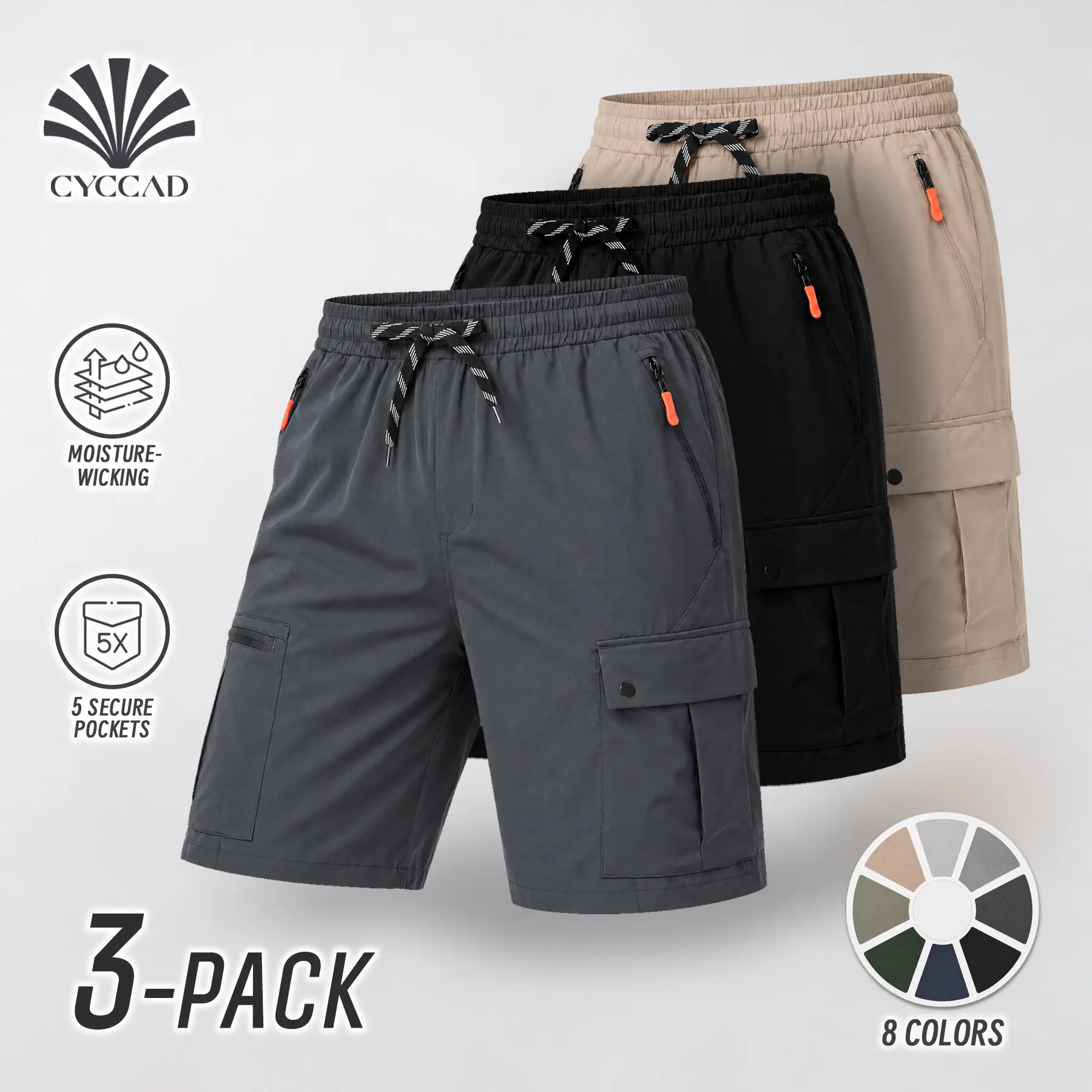 Men's 3-Pack Ultra-Lightweight Work Shorts Quick Dry Breathable Durable Summer Utility Shorts with Wrinkle-Resistant Textured Fabric Multiple Pockets for Tools Outdoor Hiking Gym Casual Everyday Comfort Beige Solid Color Menswear, Men’s Shorts, Male, Adju