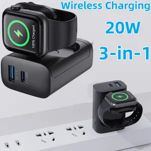 20W Magnetic Wireless Charger for Smart Watch, Fast Charging Dock Compatible with iWatch Ultra 2/9/8/7/6/SE/5/4, iPhone 17 16 15 Pro Max, iPad, AirPods, Galaxy Series,Portable USB-C Charging Pad for Travel Home Office Plastic