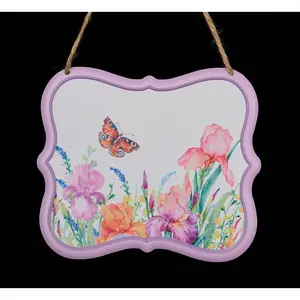 7"L X 6"H Embossed Iris/Butterfly Sign White/Lavender/Pink/Orange MD1357