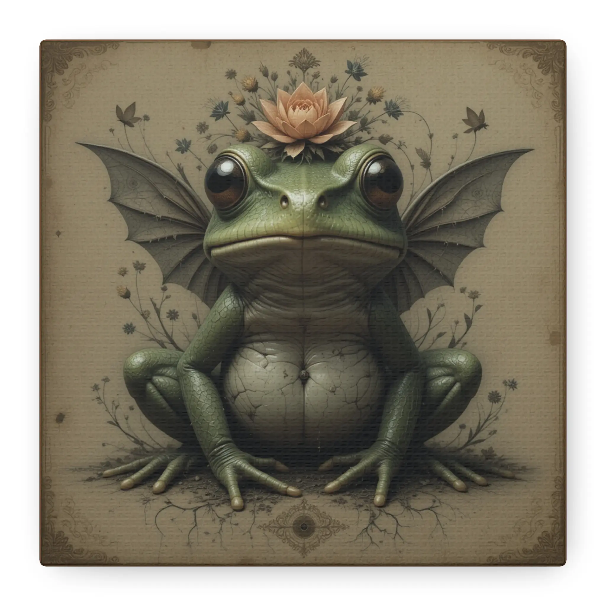 Whimsical Frog Art Canvas Print, Home Decor, Fantasy Wall Art, Nature Lover Gift, Unique Wall Hanging, Frog Lover Decor luxury  room  accessories Poster Artwork Floral Ornaments Artistic Decoration Photo
