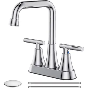 Bathroom Sink Faucet,  4 inch Chrome Bathroom Faucets for Sink 3 Hole with Pop-up Drain and  Lines, Stainless Steel 2-Handle Centerset Faucet for Bathroom Sink Vanity RV Restroom