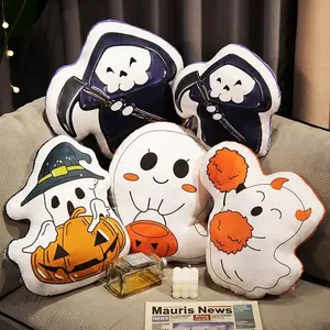 30CM Funny Pumpkin Ghost Cute Elves Skeleton Death Dark Cat Soft Pillow Halloween Home Decoration Sofa Cushion Nap Sleep Toys
