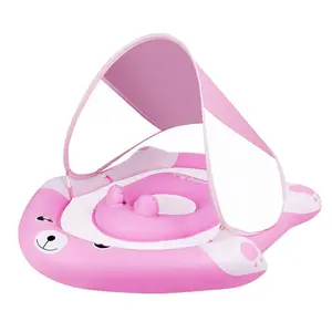 Inflatable Swim Ring, Bear Sun Protection, Dual Air Cushion Float Pool Mat with Seat, Anti-Choking, Ideal for Swimming