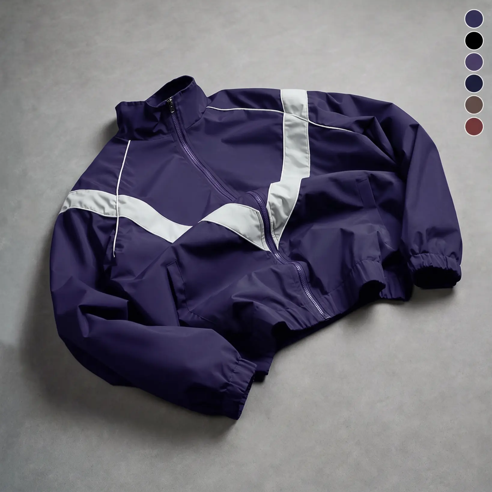 Men’s autumn color-block short windproof jacket, stand collar zip-up lightweight sports jacket, casual outerwear, elastic cuffs at the hem, street-style zip-up casual jacket, retro street style, suitable for everyday wear and outdoor activities, versatile