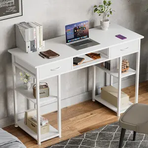 48" Large Computer Desk with 3-Tier Storage Shelves & Drawers | Sturdy Metal Frame | Adjustable Feet | Headphone Hook | Perfect for Home Office, Gaming & Study,White mesa  desala