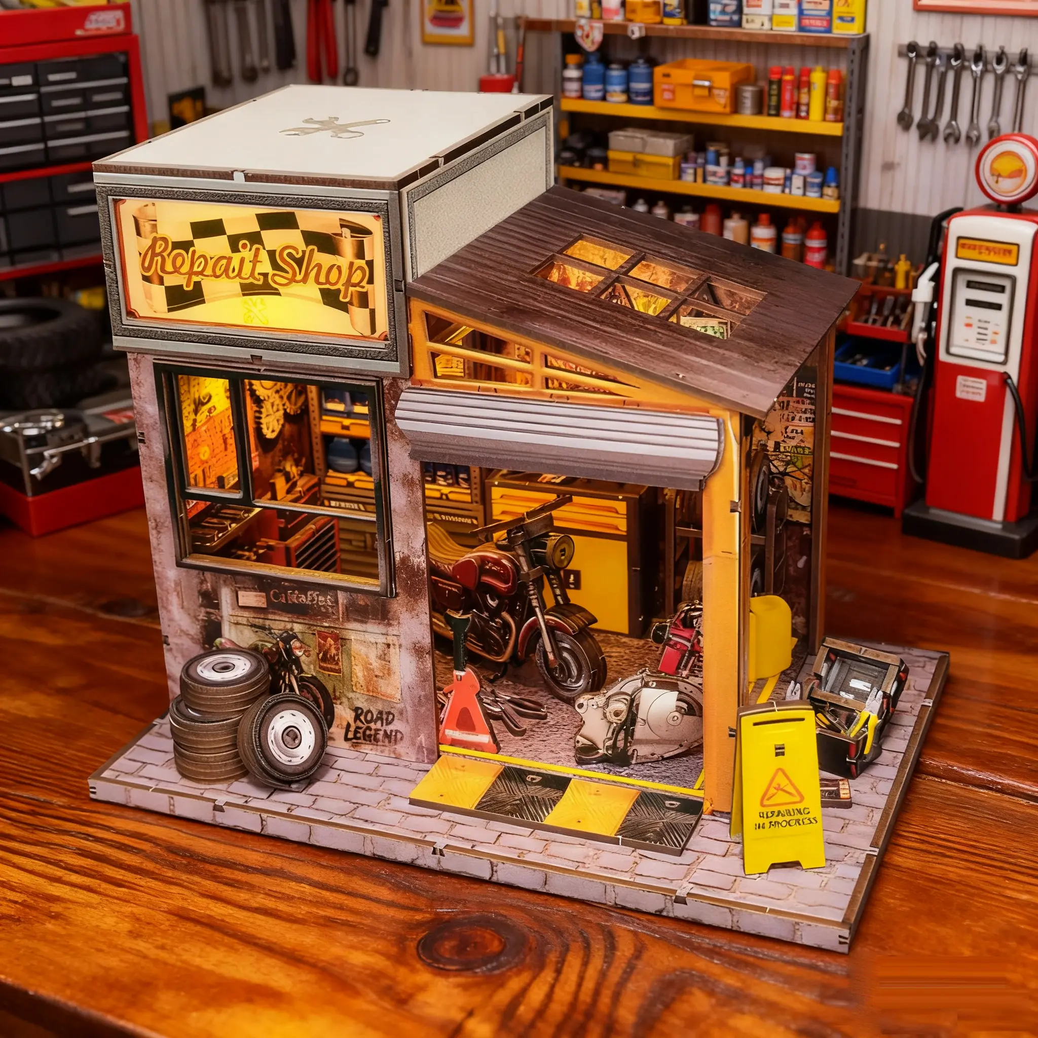 3D Motorcycle Repair Shop Model Kit, Collectible Room Decor, DIY Mini Scene Set, Home Decoration Collectible, Perfect Gift for Adults & Teens, Ideal Christmas Present for Dad Boyfriend Brother