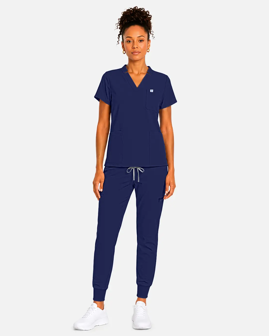 EIPNARE Women's Fitted Scrubs Set, V-Neck Short Sleeve Top & Drawstring Jogger Pants with 8 Pockets, Stretch Medical Uniform for Nurses Womenswear Clothes