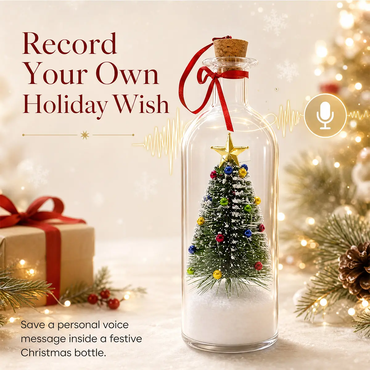 Mr. Christmas 8" Recordable Message In A Glass Bottle, PVC Tree Shape Artificial Festive Home Decor