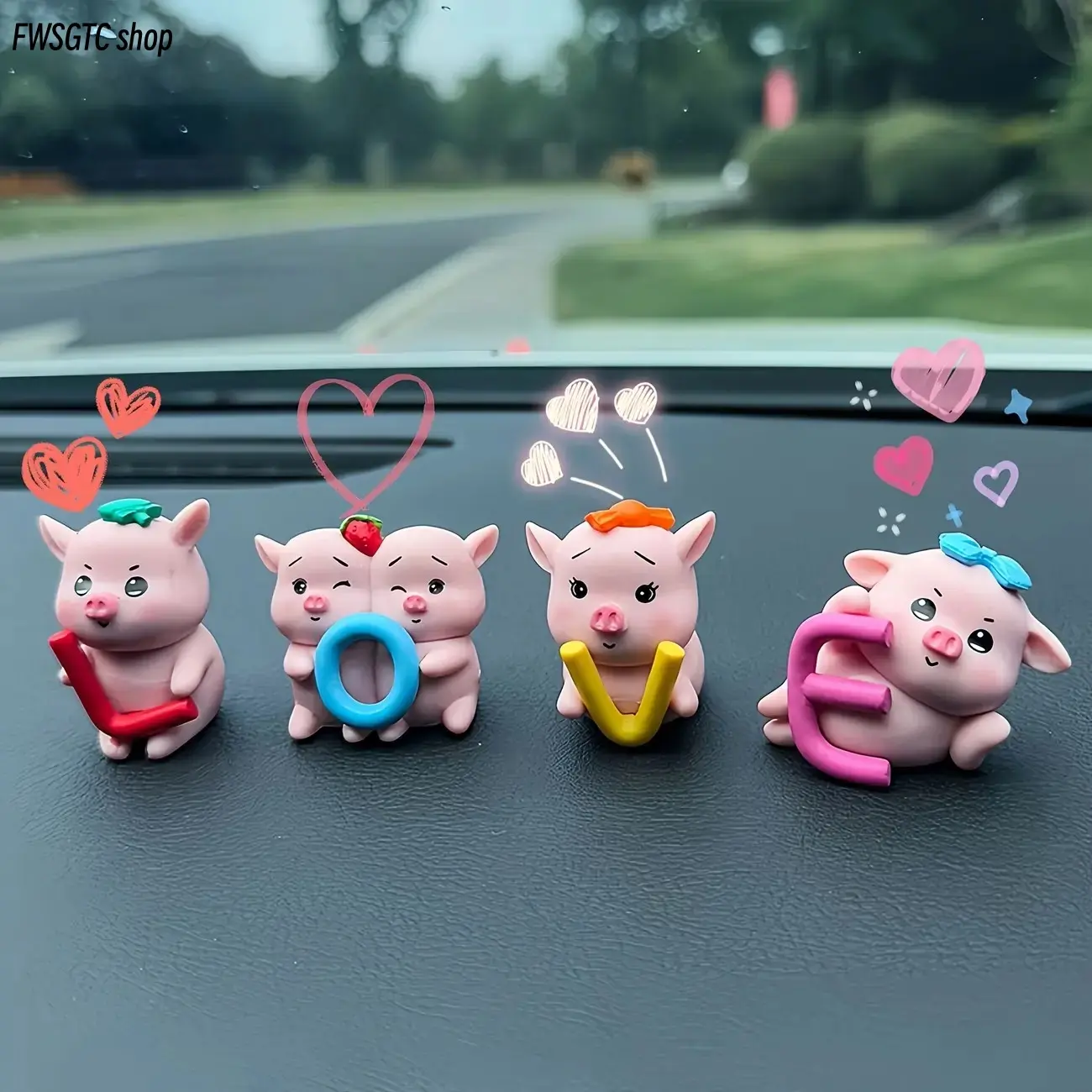 Cute Pig Charm, Car Interior Accessory, Cartoon Pig Ornament with Love Letter Design, Desk Decor for Home & Office, Romantic Gift for Couples