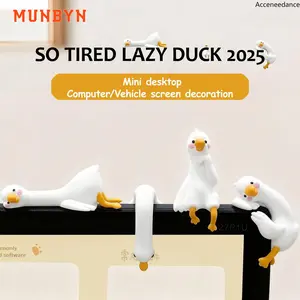 4pcs Cartoon Mini Lazy Duck Screen Decorations, Cute Desk Ornaments, Computer Screen & Office Desktop Accessories tiktokshopspringglowup