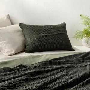 King Textured Waffle Pillow Sham Olive Green - Casaluna