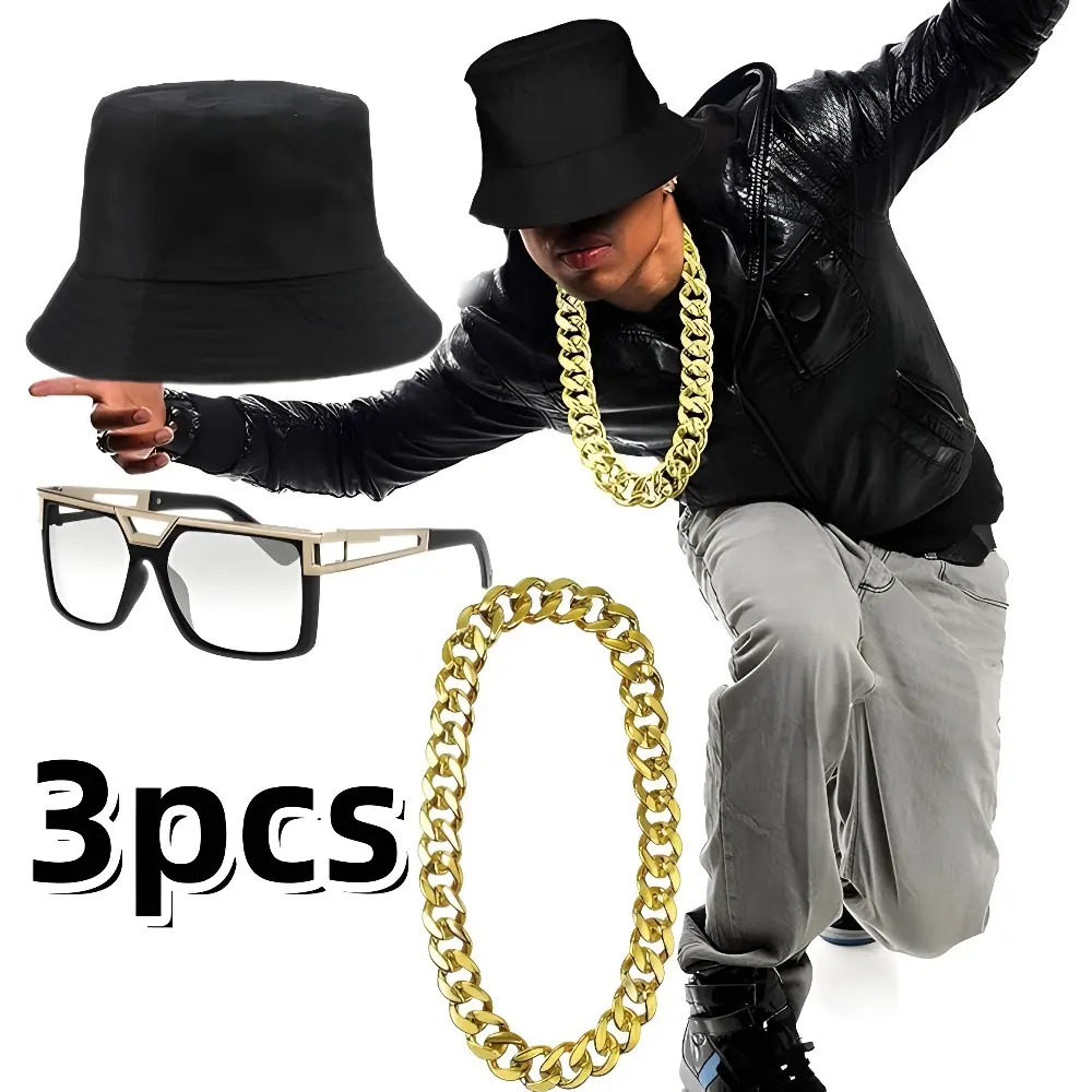 3 Pcs Retro 90s Style Accessory Set - Bucket Hats, Imitation Gold Chains,  and Sunglasses for Hip Hop Costumes, Costume Parties, and Streetwear  Styling - TikTok Shop