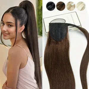Hot Sell NEW Arrived Clip-In Ponytail Hair Extensions Made from Human Hair, Availin Lengths from 14 to 22 Inches. These Caramel Brown, Long, Straight Ponytail Extensions Are Easy to Wear And Perfect for Everyday Use.