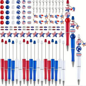 186 pieces of independent day bead pen set, including 18 bead pens, 100 wooden beads, 30 spacer beads, 18 pendants, and 20 lobster clasps for office, school, and student DIY supplies