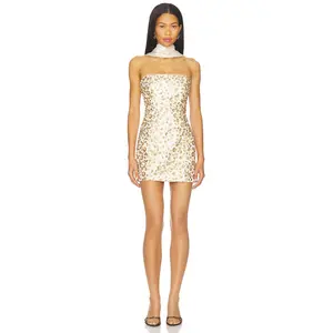 MAJORELLE Cheyenne Mini Dress in Gold & Ivory