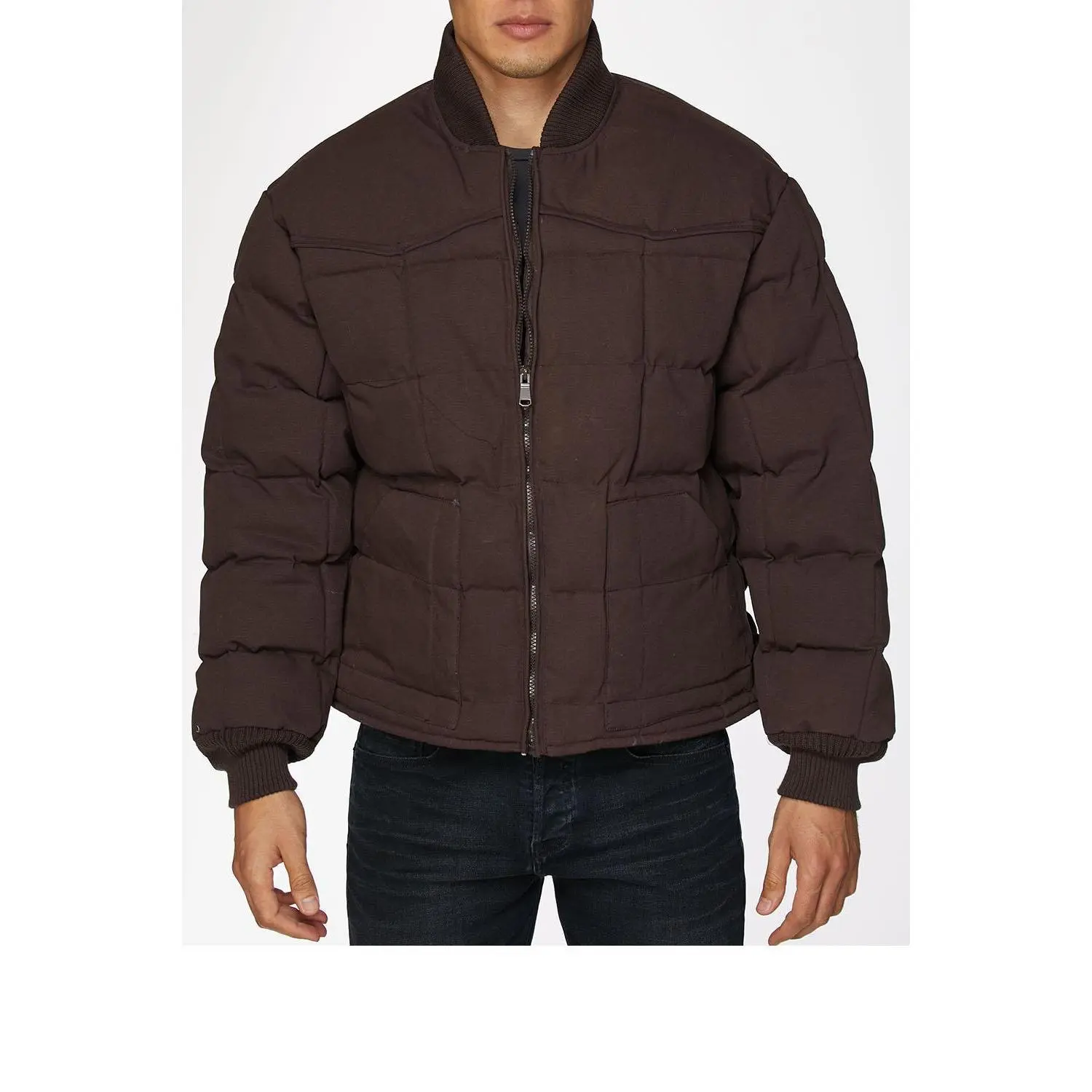 Men's Canvas Quilted Puffer Jacket -ACJ29-Brown