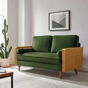 Kellan Performance Velvet Loveseat in Walnut Moss Green