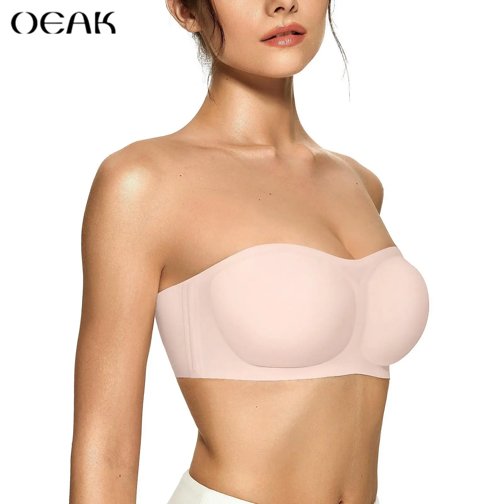 OEAK Women's Strapless Bandeau Bra Non-Slip Wireless Padded Supportive Seamless Comfortable Tube Bra for Womenswear