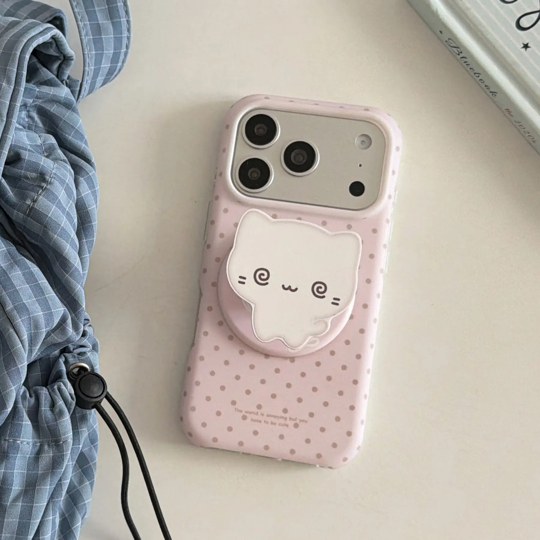 Magnetic Foundation Polka Dot + Cat Stand Phone Case for Apple iPhone 17 Pro Max, Cute Cartoon Design, Protective Cover for Men and Women, Accessories