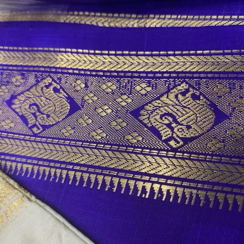 Premium Silk Saree with Brocade Border, Ready to Wear for Women, Featuring Intricate Patterns and Gold Accents