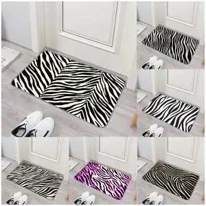 Zebra Stripes Floor Mat Non-Slip Washable Flannel Door Mat Absorbent Indoor Floor Rug