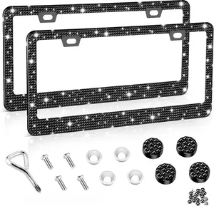 Amiss Bling License Plate Frame 2 Pack, Rhinestone Crystal Stainless Steel Car Accessories for Men and Women, Diamond Sparkle Glitter Frame Covers, Multiple Colors