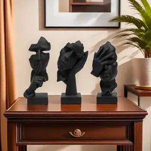 [3pcs Abstract Facial Decoration] 3pcs set of abstract facial decoration ornaments, resin handicraft ornaments for living room and office desktop Black Home Interior