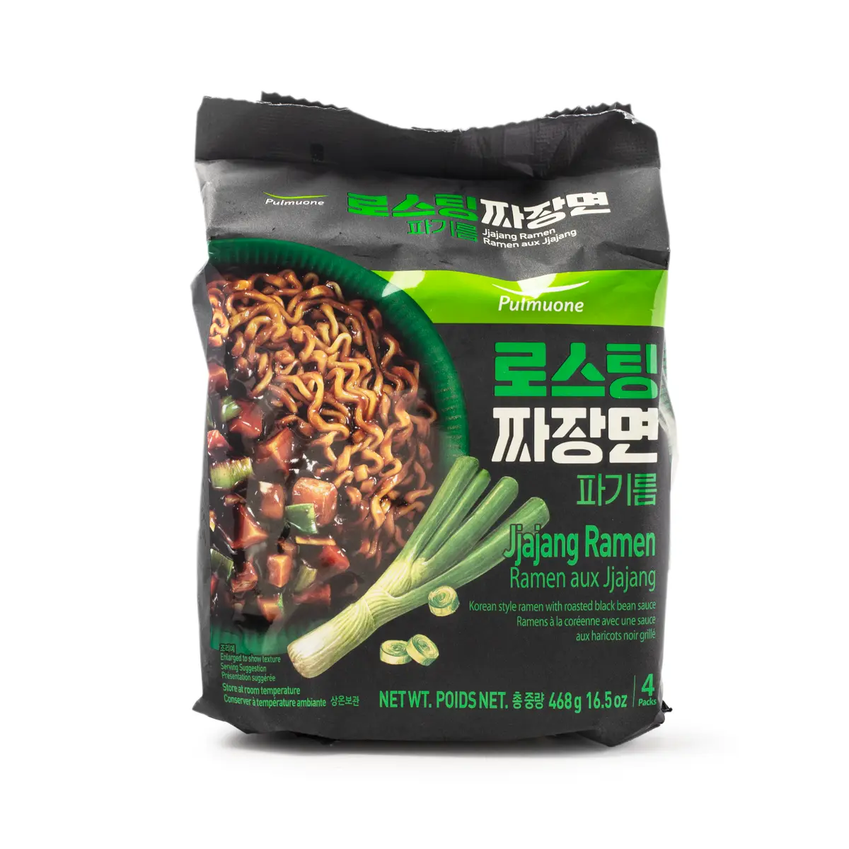 Pulmuone Roasting Jjajang Instant Ramen, Savory Instant Noodle, Asian Noodles with Rich Flavor, 4-Pack Food and Snacks, Pantry Staple