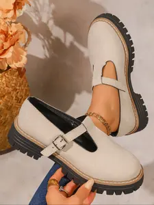 Vintage British Style Mary Jane Thick Sole Shoes, Adjustable Buckle Design, Sweet Retro Look, Easy Wear and Remove, Perfect for Students, Daily Wear Shoes