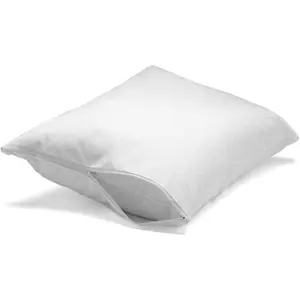 100% Cotton Feather/Down-Proof Pillow Protector, Hypoallergenic Breathable Quiet Soft Zippered Covers, Machine Washable Reduce Pokes, 2 Pack Standard