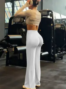 Women's Casual Fitted Plain Yoga Pants, Comfortable Cross High Waist Wide Leggings, Spring Summer Long Trousers for All Seasons