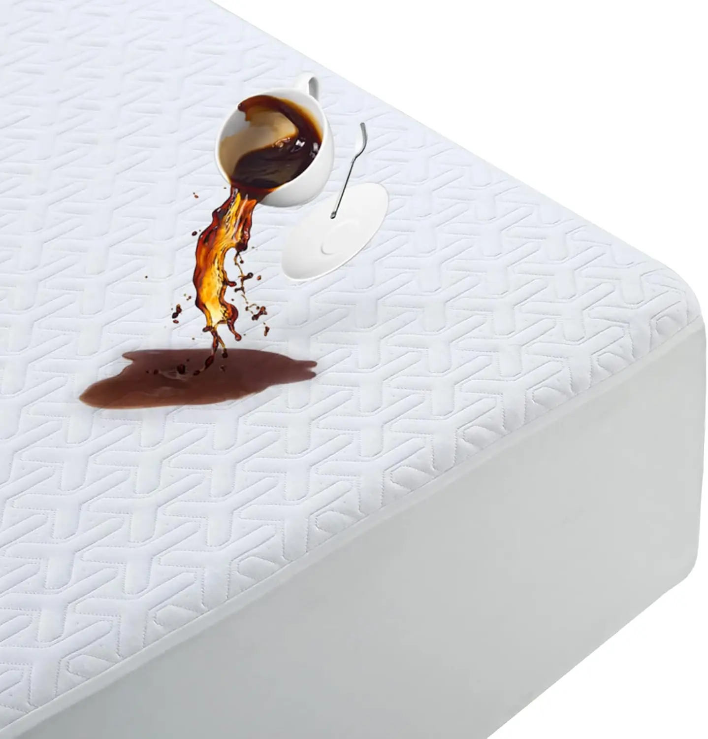 Premium 100% Waterproof 4D Air Cooling 300GSM Queen Size Mattress Protector Noiseless Vinyl Cover Free (White, Queen)