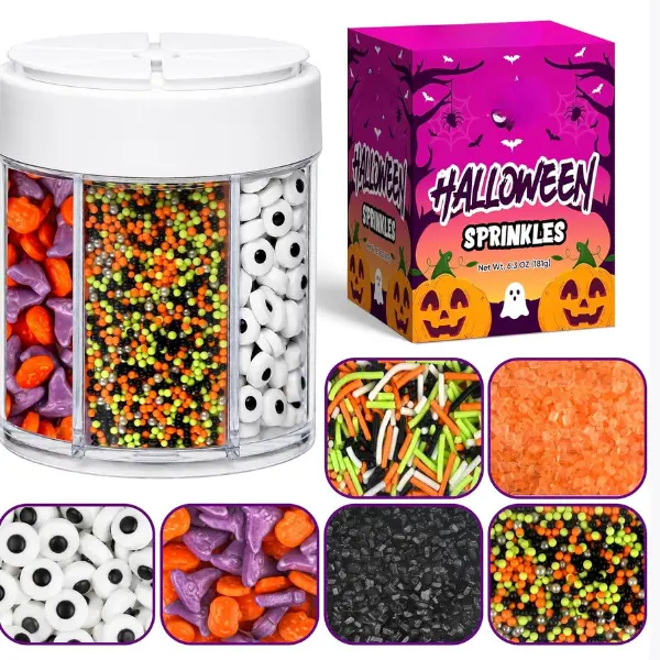 Halloween Sprinkles 6.3 oz, 6 Variety Sprinkle Mix with Candy Eyeballs, Pumpkins & Witches, Halloween Cake Decorating Sprinkles for Cupcakes, Cookies & Desserts