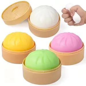 4 Pack Dumpling Squishies Toy Mystery Box Random Color, Colorful Dumplings Stress Balls Fidget Sensory Toy, Bun with Food Steamer Stretchy Desk Toys Soft Squeeze Decompression Dough for Adults Kids