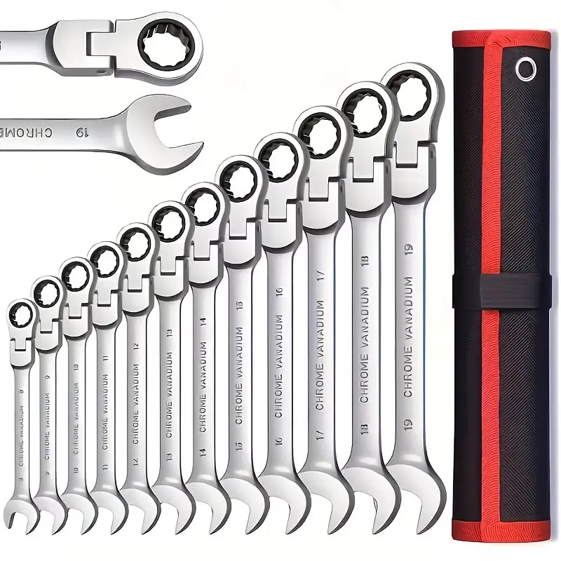 【summerfinds】Nanwei 12pcs Multifunctional Adjustable Double-Ended Quick Ratchet Wrench Set, Double-Ended Ratchet Wrench Combination, Metric, 8-19Mm, 72 Teeth Ratchet, with Storage Bag, Suitable for Home/Car/Mechanical Use, Etc.,