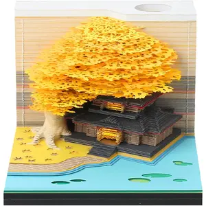 3D Memo Pad Paper Carving Art 3D Sticky Notes Convenience  Notes Marriage Tree Kawaii Notepad with Light Pen Holder DIY Creative Gifts
