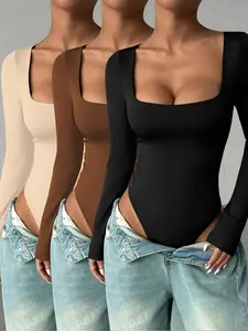 Women's Fall Winter 3-Piece Set, Fashion Elegant Square Neck Long Sleeve Jumpsuit, Premium Fabric, Perfect for Commuting & Home Use, Bodysuit