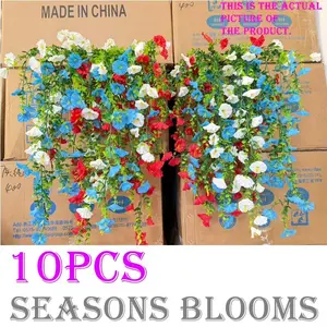 10-Piece Patriotic Flower Artificial Hanging Decor, Blue Floral Wreath, Independence Day Decoration, Wedding Graduation Summer Spring, Ornaments