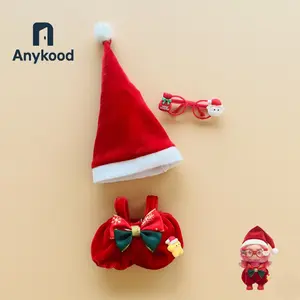 Anykood Labbubu Christmas Outfit Set Red Velvet Dress Santa Hat & Cute Glasses for 10-17cm Dolls Perfect for Holiday Decor Photography Gift Fluffy Ornaments Decoration Festive Plaid Labubu