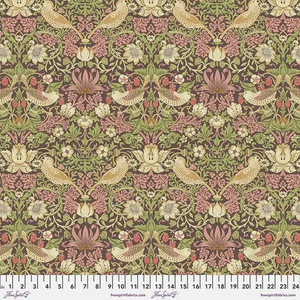 Fabric FreeSpirit Morris & Co. Chocolate Strawberry Thief by the Quarter Yard PWWM001.CHOCOLATE