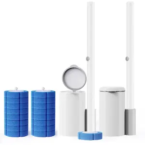 Disposable Toilet Brush 2 Pack- Toilet Bowl Cleaner, Toilet Bowl Brush, Each Toilet Wand with 8 count Brush Refills for Bathroom Deep Cleaning Round Shape(2 Pack, White)