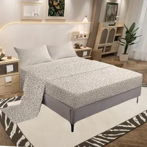 Leopard Bed Sheets Set Cheetah Bed Set for Kids Boys Girls Beige Deep Pocket Fitted Sheet Animal Print Breathable Soft Lightweight Microfiber