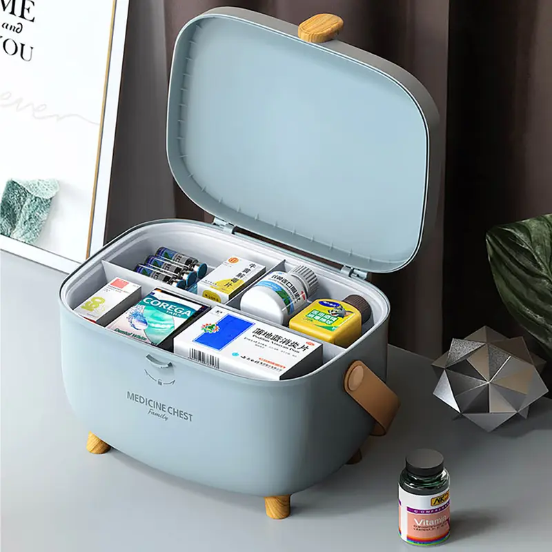 GLOSEN Classic Oval Large-Capacity Double-Layer Medicine Organizer with Button Lock, Dustproof Home Storage Box for Beauty Items, Bedroom Books, Clothes, Portable Container, Home Decor-Friendly Clutter Tamer