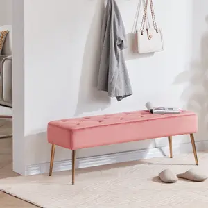 Velvet Tufted Bench with Gold Legs – Modern Upholstered Entryway & Bedroom Seating, 46” Wide