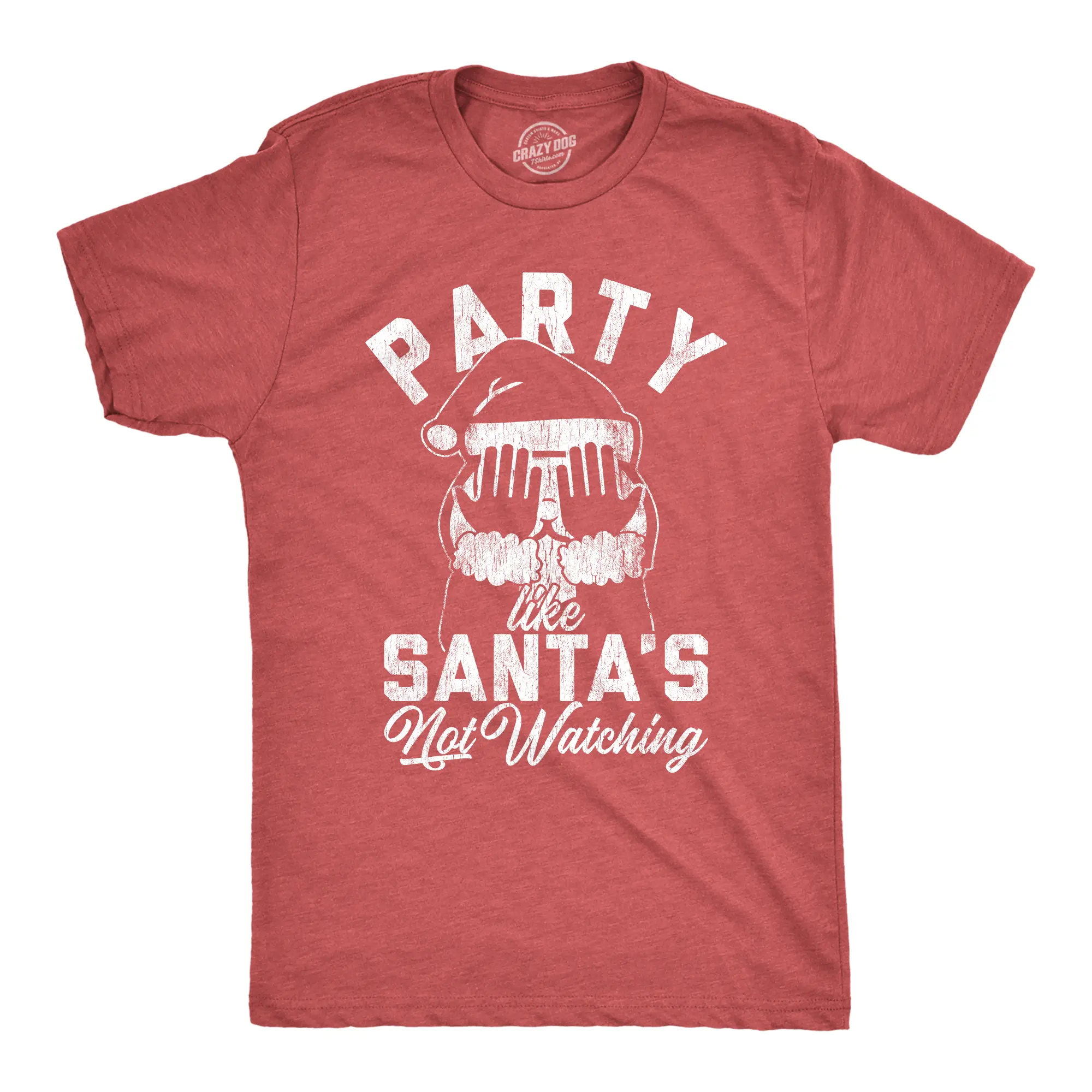 Mens Party Like Santa's Not Watching T Shirt Funny Christmas Party Holiday Graphic Tee Mens Funny T Shirts Cool Vintage Fashion T-Shirt Gift Classic Menswear Christmas Apparel for Men Funny Drinking Short Red