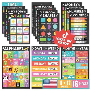 16 laminated educational posters, classroom essentials, preschool learning posters for toddlers, homeschool supplies, kindergarten classroom decor and learning tools